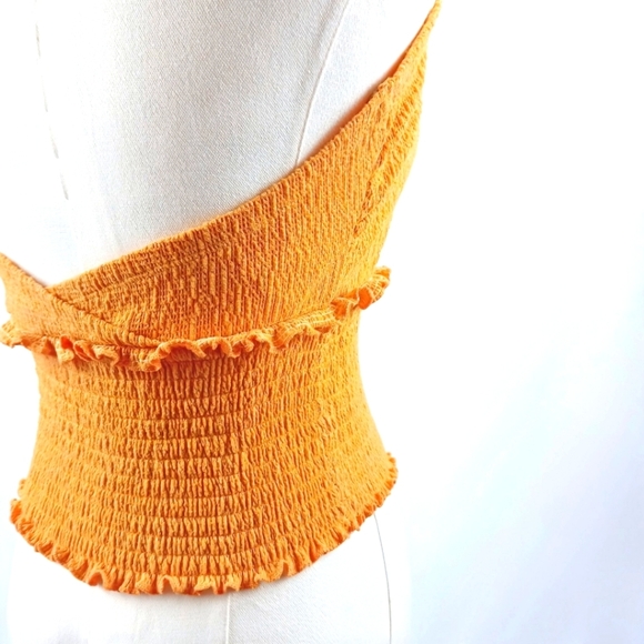 C&A Mustard Yellow Smocked Halter Crop Top With Ruffle Trim Size G (M/L) - Picture 6 of 7